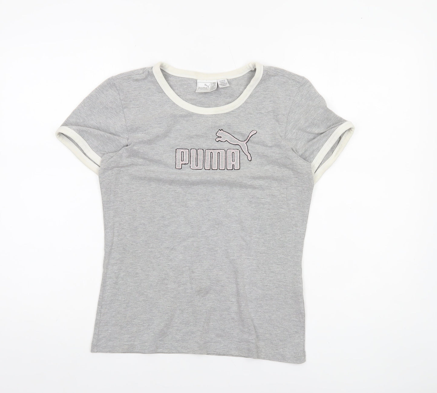 Puma Womens Grey Ringer T-Shirt Size 14 Slim Fit Short Sleeve