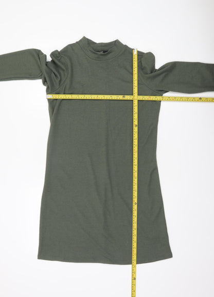 George Women Khaki Green Size 12 Shift Knit Dress Long Sleeve