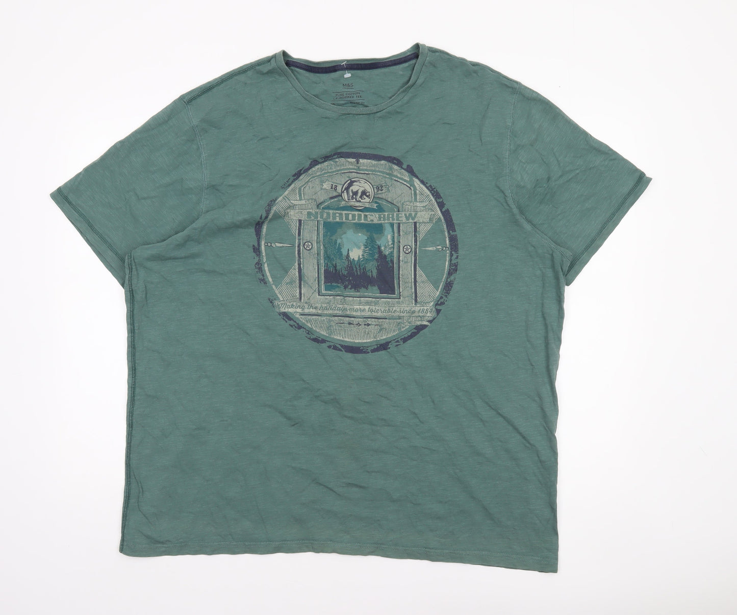 Mens UK Size 2XL Marks and Spencer Green  T-Shirt