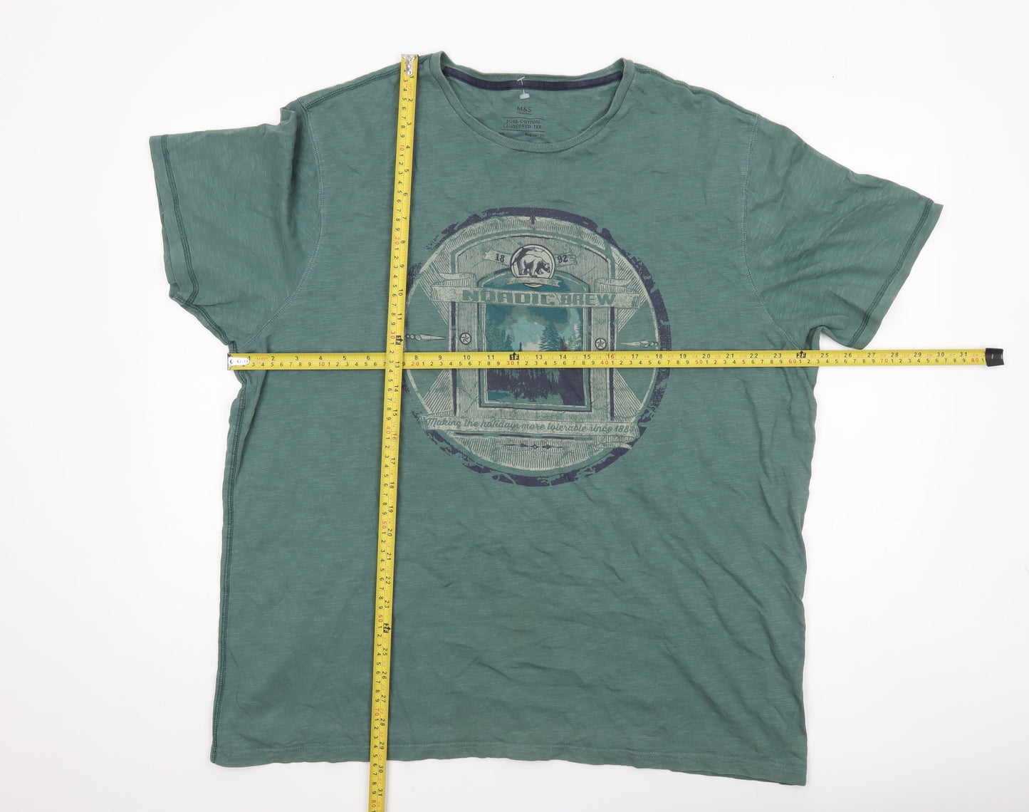 Mens UK Size 2XL Marks and Spencer Green  T-Shirt