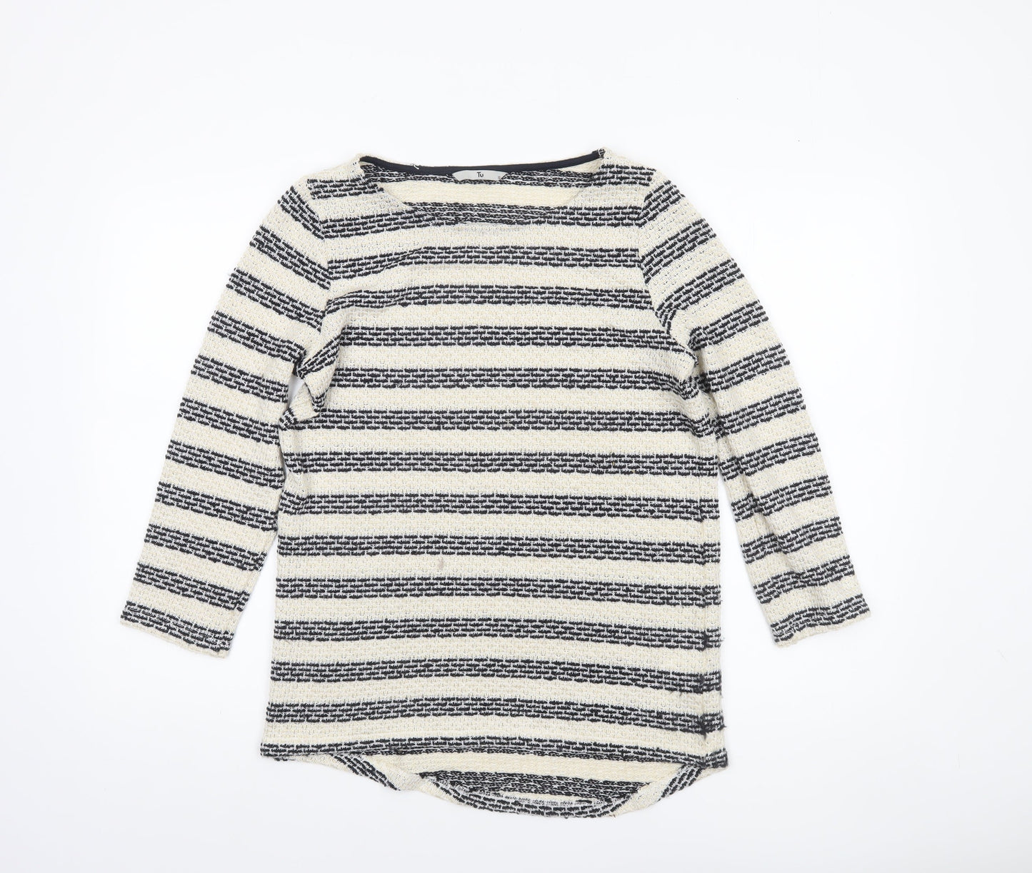 Tu Womens Black & Cream Striped 3/4 Sleeve Knit Top Size 10