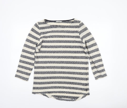 Tu Womens Black & Cream Striped 3/4 Sleeve Knit Top Size 10