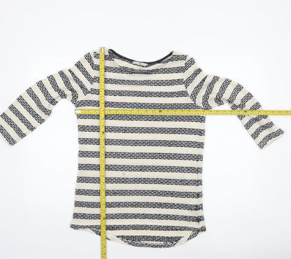 Tu Womens Black & Cream Striped 3/4 Sleeve Knit Top Size 10