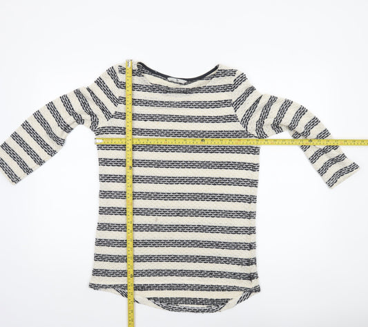 Tu Womens Black & Cream Striped 3/4 Sleeve Knit Top Size 10