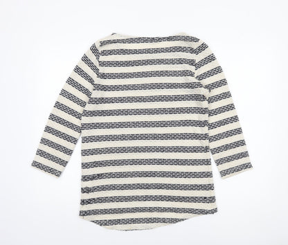 Tu Womens Black & Cream Striped 3/4 Sleeve Knit Top Size 10