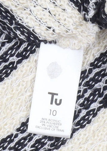 Tu Womens Black & Cream Striped 3/4 Sleeve Knit Top Size 10