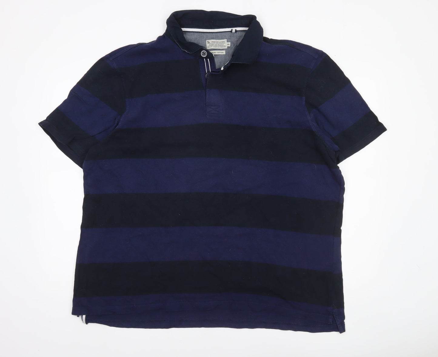 Tu Men's Blue Striped Cotton Polo Shirt 2XL Regular Fit