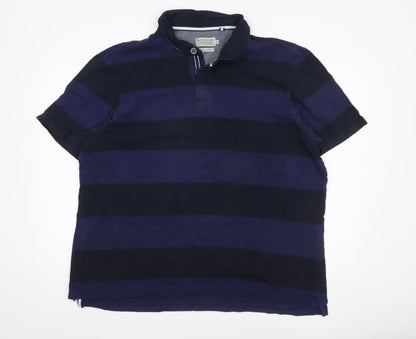 Tu Men's Blue Striped Cotton Polo Shirt 2XL Regular Fit