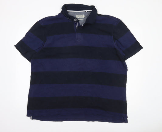 Tu Men's Blue Striped Cotton Polo Shirt 2XL Regular Fit