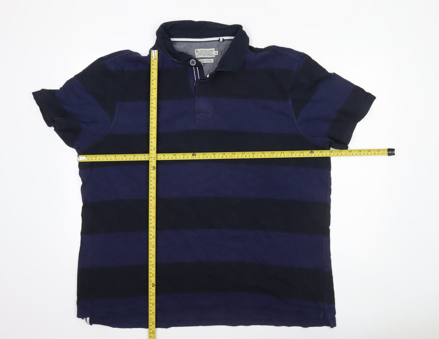 Tu Men's Blue Striped Cotton Polo Shirt 2XL Regular Fit