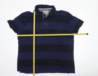 Tu Men's Blue Striped Cotton Polo Shirt 2XL Regular Fit