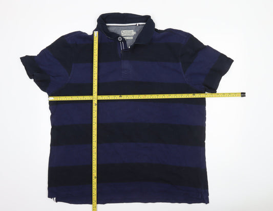 Tu Men's Blue Striped Cotton Polo Shirt 2XL Regular Fit