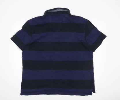 Tu Men's Blue Striped Cotton Polo Shirt 2XL Regular Fit