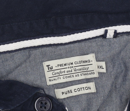 Tu Men's Blue Striped Cotton Polo Shirt 2XL Regular Fit