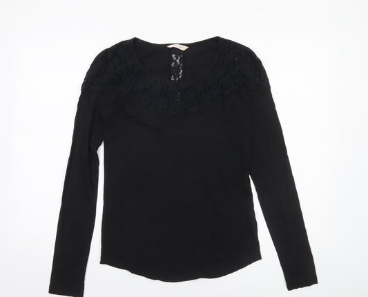 Miss Selfridge Womens Black Lace Long Sleeve Cotton Blouse Size 14