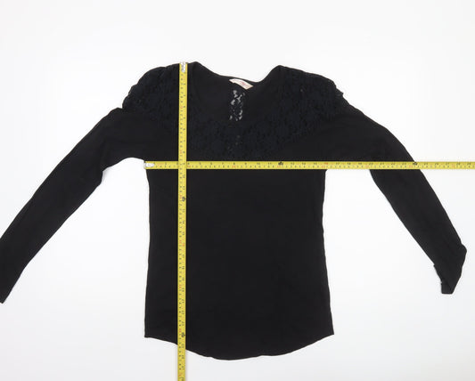 Miss Selfridge Womens Black Lace Long Sleeve Cotton Blouse Size 14