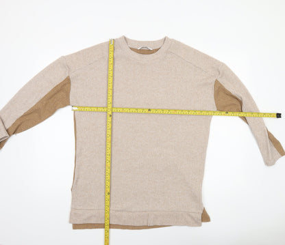 Tu Women Beige Ribbed Knit Long Sleeve Crew Neck Pullover Jumper Size 12