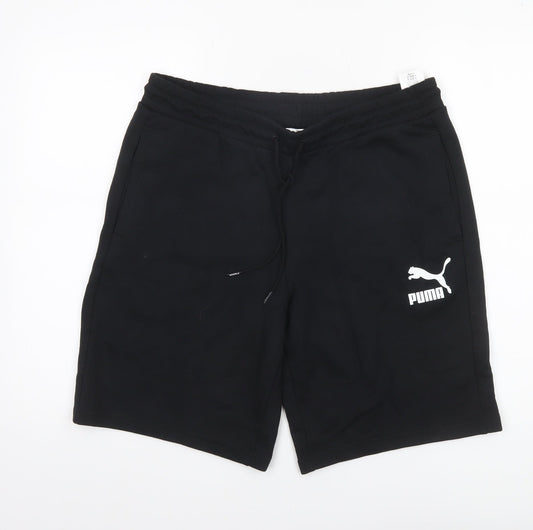 Puma Men Black Sweat Shorts L Regular Fit Elastic Waist Drawstring Pockets