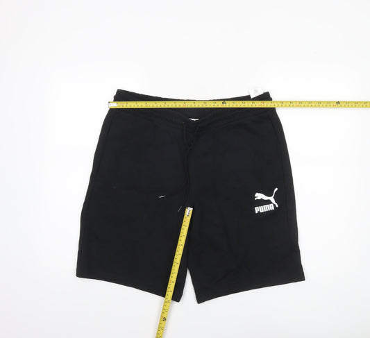 Puma Men Black Sweat Shorts L Regular Fit Elastic Waist Drawstring Pockets