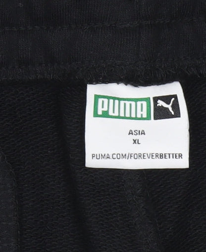 Puma Men Black Sweat Shorts L Regular Fit Elastic Waist Drawstring Pockets