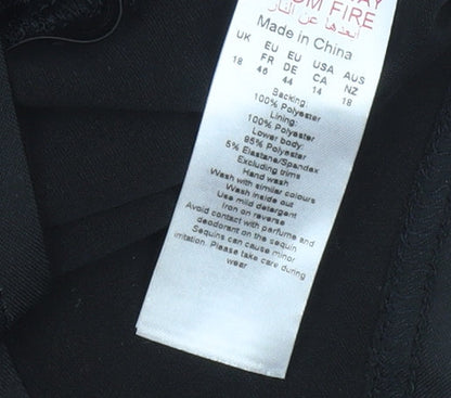 Boohoo Women Black & Gold Sequin Lace Long Sleeve Bodysuit UK 18