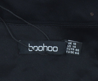 Boohoo Women Black & Gold Sequin Lace Long Sleeve Bodysuit UK 18