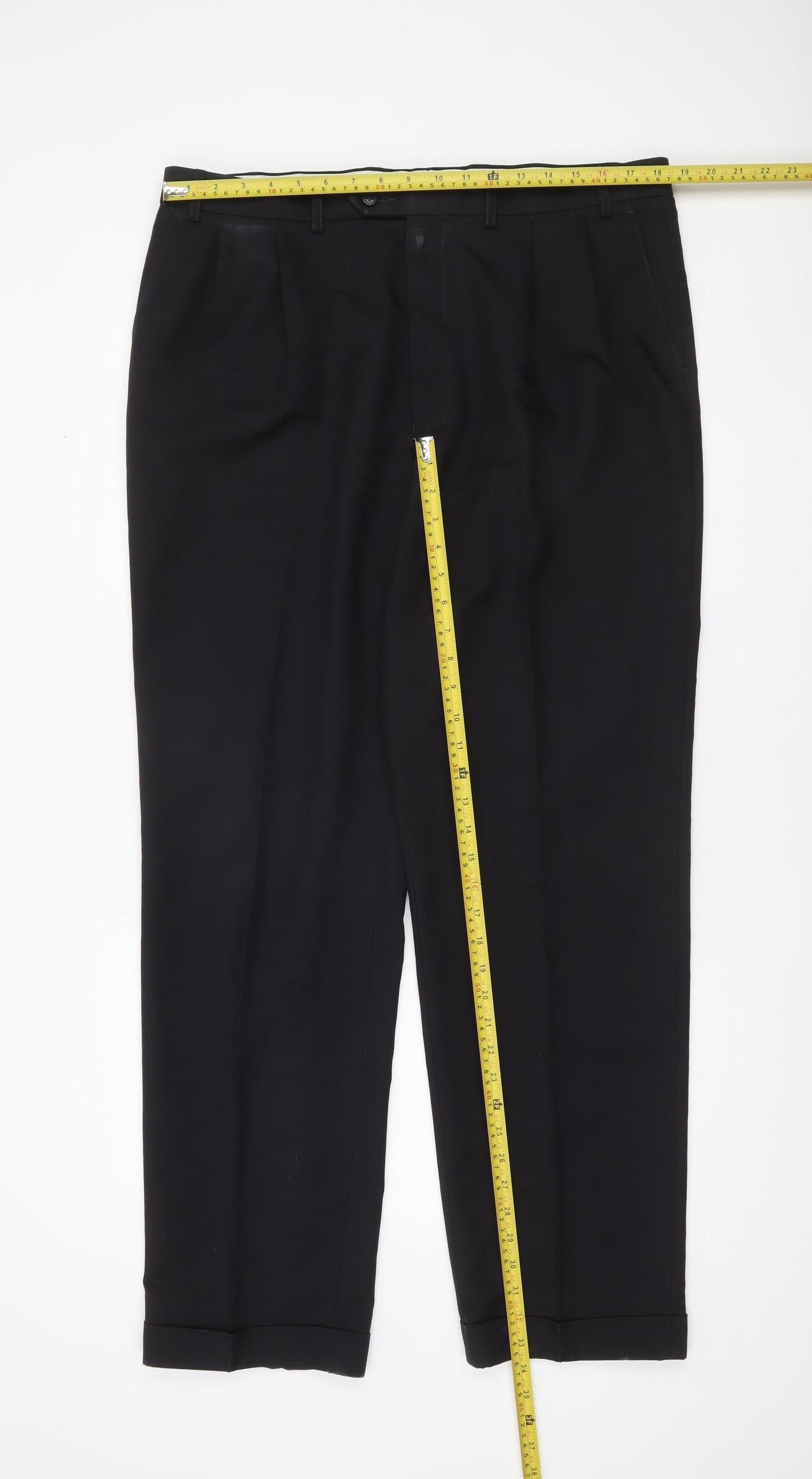 Marks and Spencer Men's Black 34 Regular Fit Pleated Dress Trousers