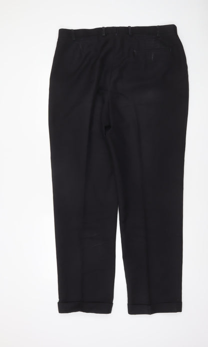 Marks and Spencer Men's Black 34 Regular Fit Pleated Dress Trousers