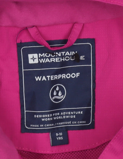 Mountain Warehouse Girls Pink Waterproof Hooded Rain Coat Jacket 9-10 Years