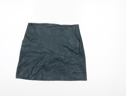 Pull & Bear Women Green Faux Leather Short Pencil Skirt Size 12