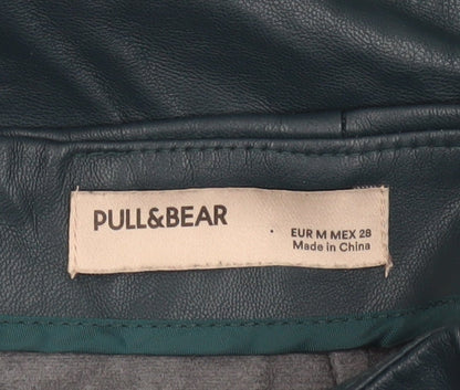 Pull & Bear Women Green Faux Leather Short Pencil Skirt Size 12