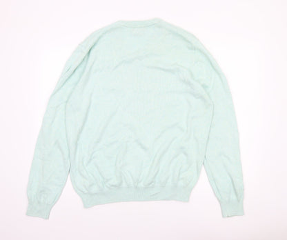 Marks and Spencer Men's Green XL V-Neck Pure Cotton Jumper