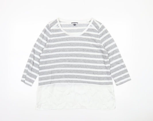 DASH Women’s Grey Stripe Tunic Top Size 14 3/4 Sleeve Scoop Neck