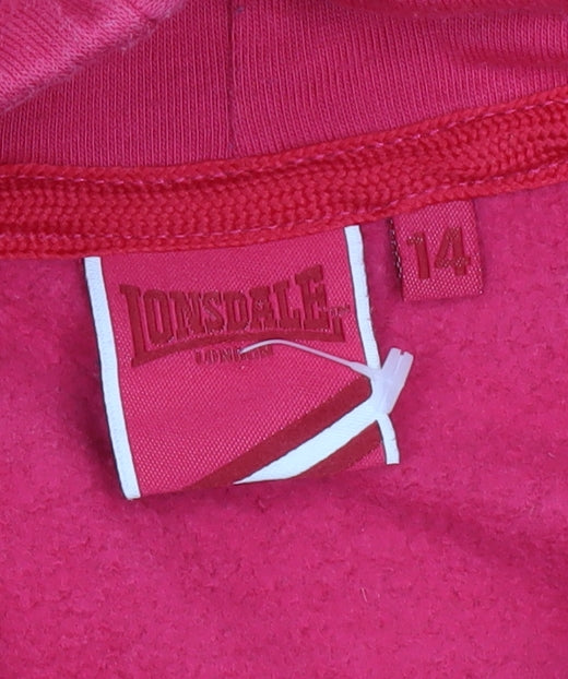Lonsdale Women’s Pink Full Zip Hoodie Size 14 Cotton Blend
