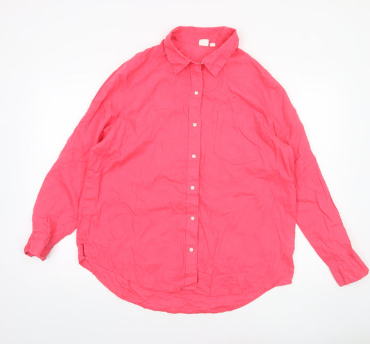 GAP Women's Pink Linen Cotton Long Sleeve Button-Up Shirt Size L