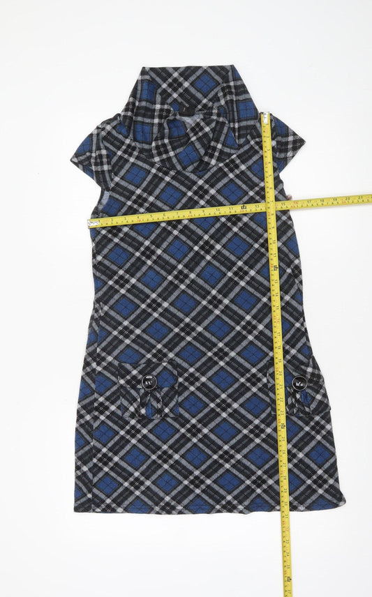 Izabel London Women's Blue Check Knit Shift Dress Size 10