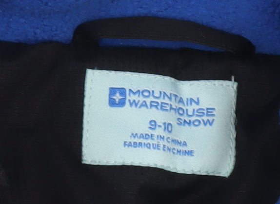 Mountain Warehouse Boys Black Blue Ski Jacket 9-10 Years Waterproof Hooded Winter Coat