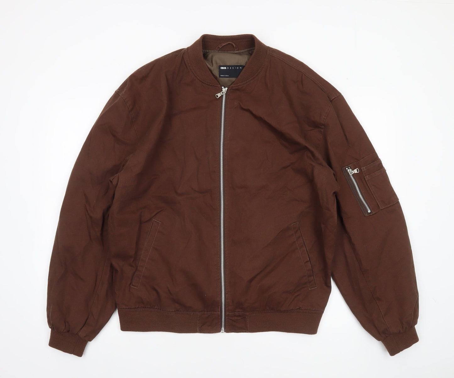 ASOS Men’s Brown Cotton Bomber Jacket Size M Regular Fit Zip Pockets