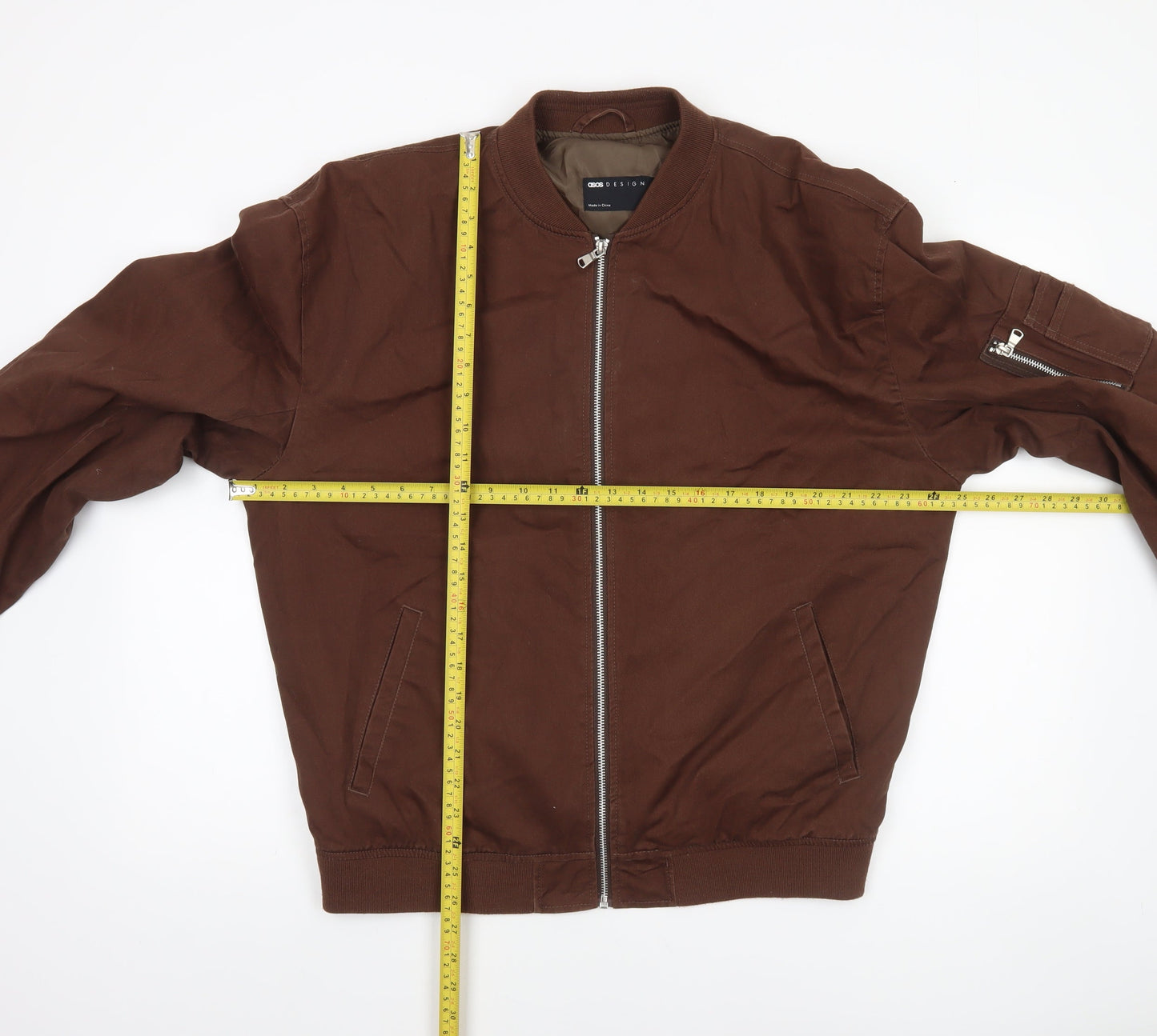 ASOS Men’s Brown Cotton Bomber Jacket Size M Regular Fit Zip Pockets