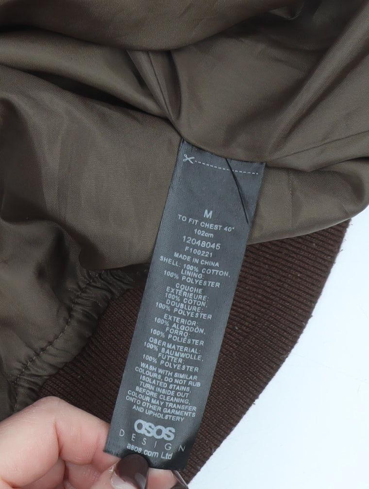 ASOS Men’s Brown Cotton Bomber Jacket Size M Regular Fit Zip Pockets