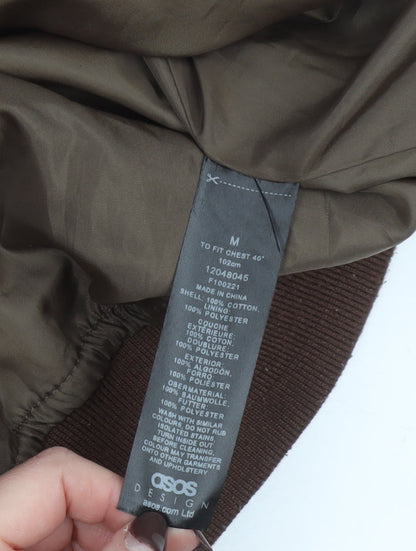 ASOS Men’s Brown Cotton Bomber Jacket Size M Regular Fit Zip Pockets
