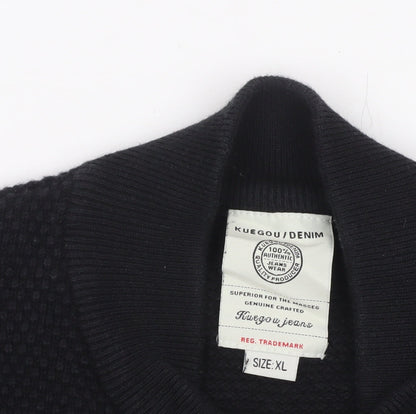 Mens UK Size XL Kuegou Jeans Black Bomber Jacket
