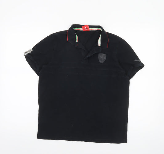 Puma Womens Black Short Sleeve Polo Shirt L Collared Cotton