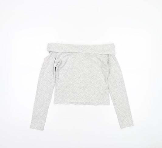 Womens UK Size 12 Stradivarius Grey Cropped T-Shirt