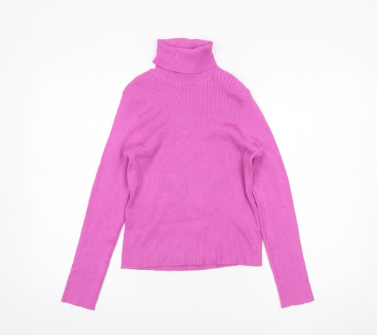 H&M Divided Womens Pink Roll Neck Ribbed Knit Jumper Size 14