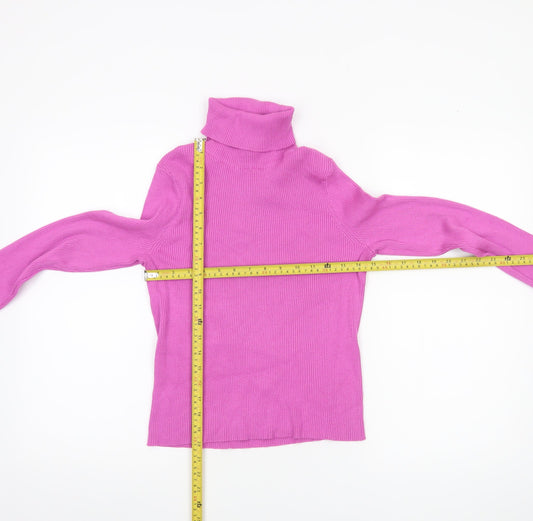 H&M Divided Womens Pink Roll Neck Ribbed Knit Jumper Size 14
