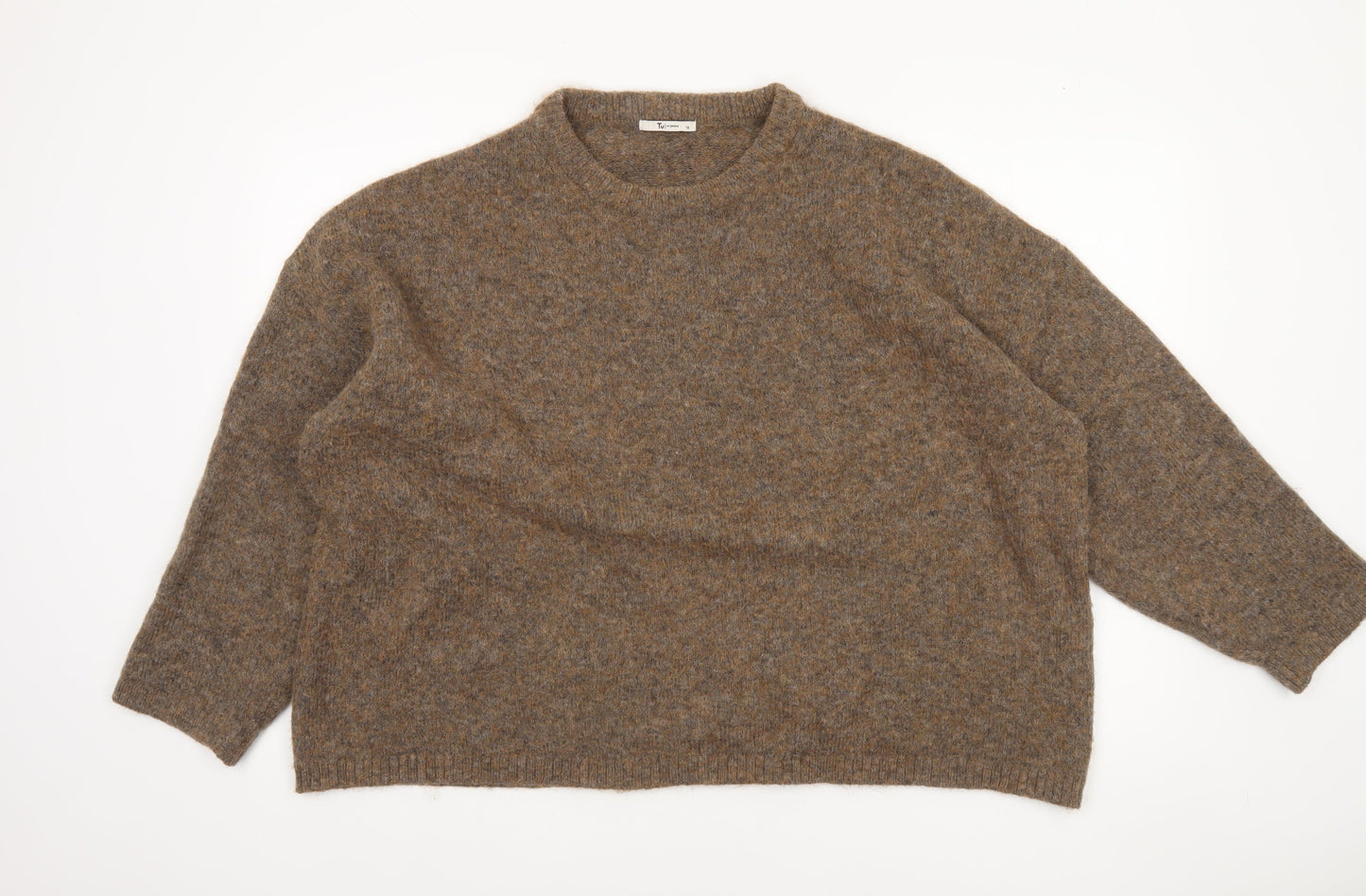 Tu Women Brown Wool Blend Crew Neck Long Sleeve Pullover Jumper Size 18