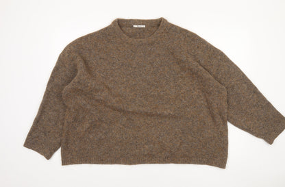 Tu Women Brown Wool Blend Crew Neck Long Sleeve Pullover Jumper Size 18