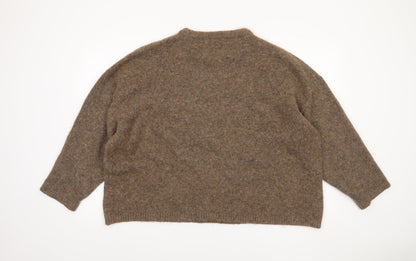 Tu Women Brown Wool Blend Crew Neck Long Sleeve Pullover Jumper Size 18