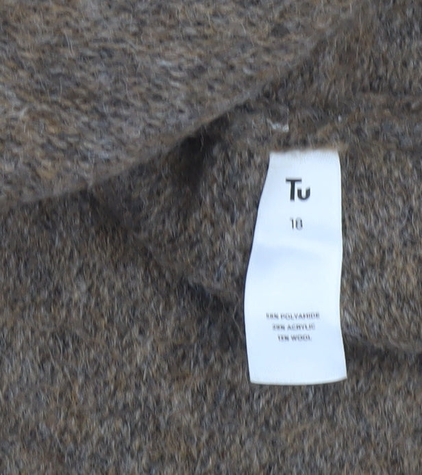 Tu Women Brown Wool Blend Crew Neck Long Sleeve Pullover Jumper Size 18